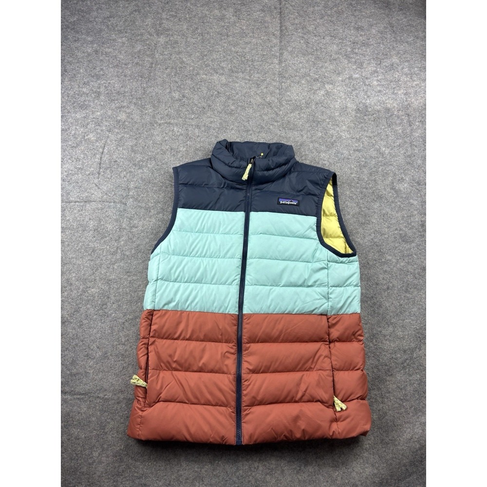 PATAGONIA Down Sweater Vest Blue & Red Kid's L 12 Insulated Netplus Shells Gorp